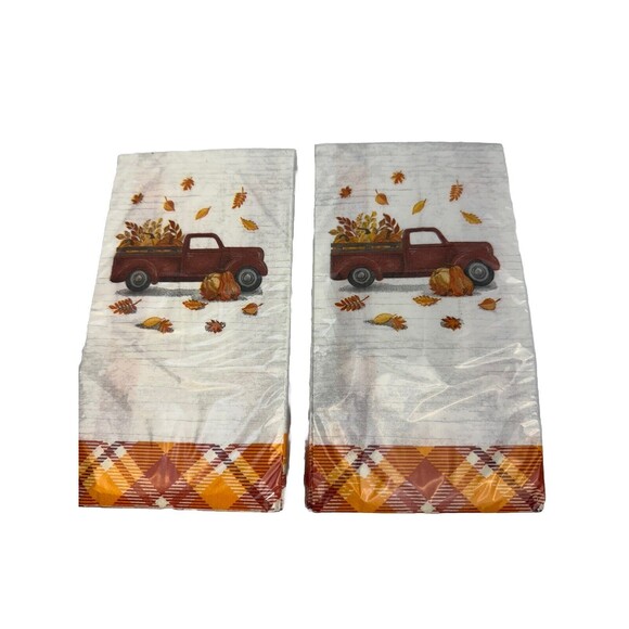 NEW THANKSGIVING 48 Pcs HAND Fall Paper Guest Napkins Plaid Pumpkin  Disposable - Picture 1 of 3